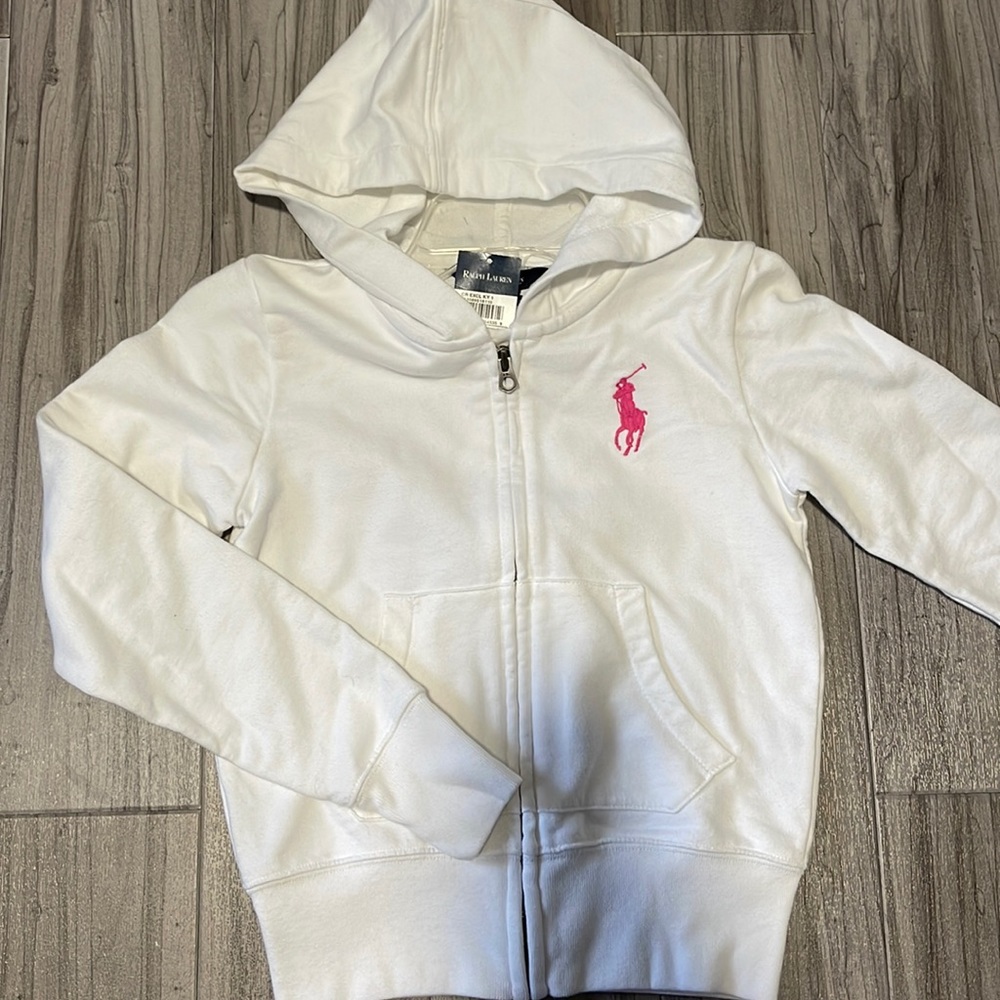 Ralph Lauren girls full zip hoodie. White. Size M(8/10). New with tags. MSRP $60